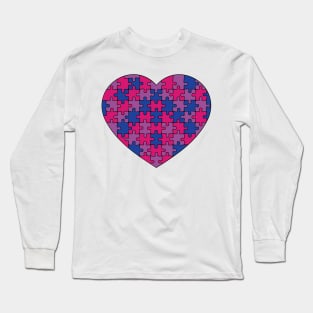 Puzzle Heart -Bisexual Pride Colors Long Sleeve T-Shirt